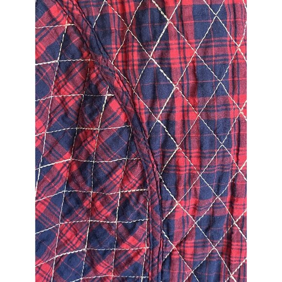 Quilted Reversible Full Zip Blue Red Paisley & Diagonal Plaid Women's Vest L - Picture 14 of 15